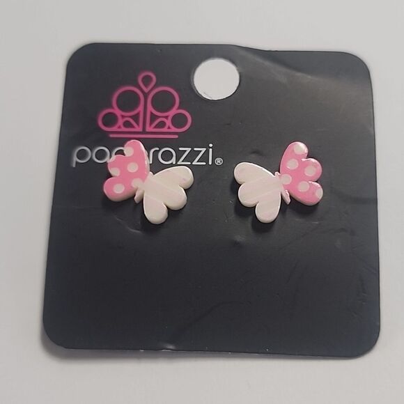 Paparazzi Pink Butterfly Stud Earrings New - Picture 1 of 2